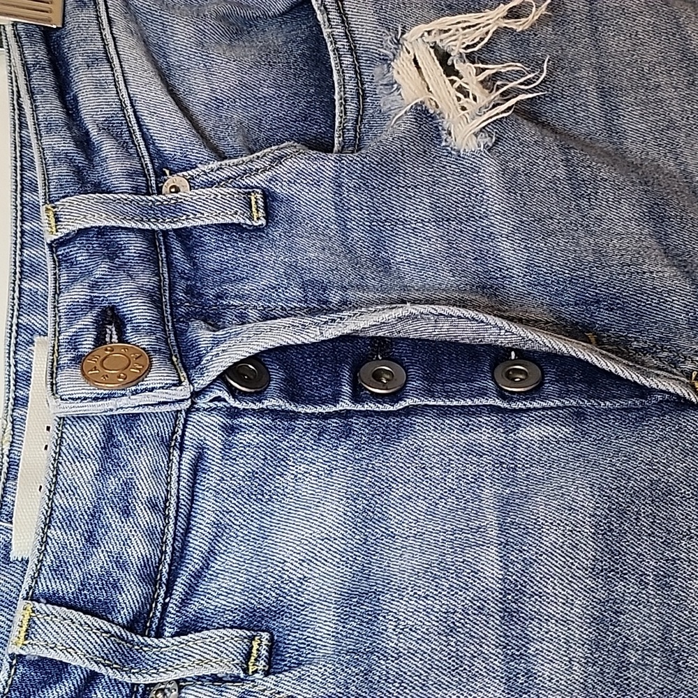 Amo Babe Forget Me Not Straight cropped Blue Distressed Women Jeans Size 28 - Picture 13 of 16